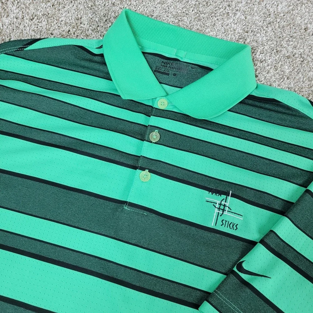 Nike Golf Tour Performance Mens XL Green Striped Stretch Polo Short Sleeve